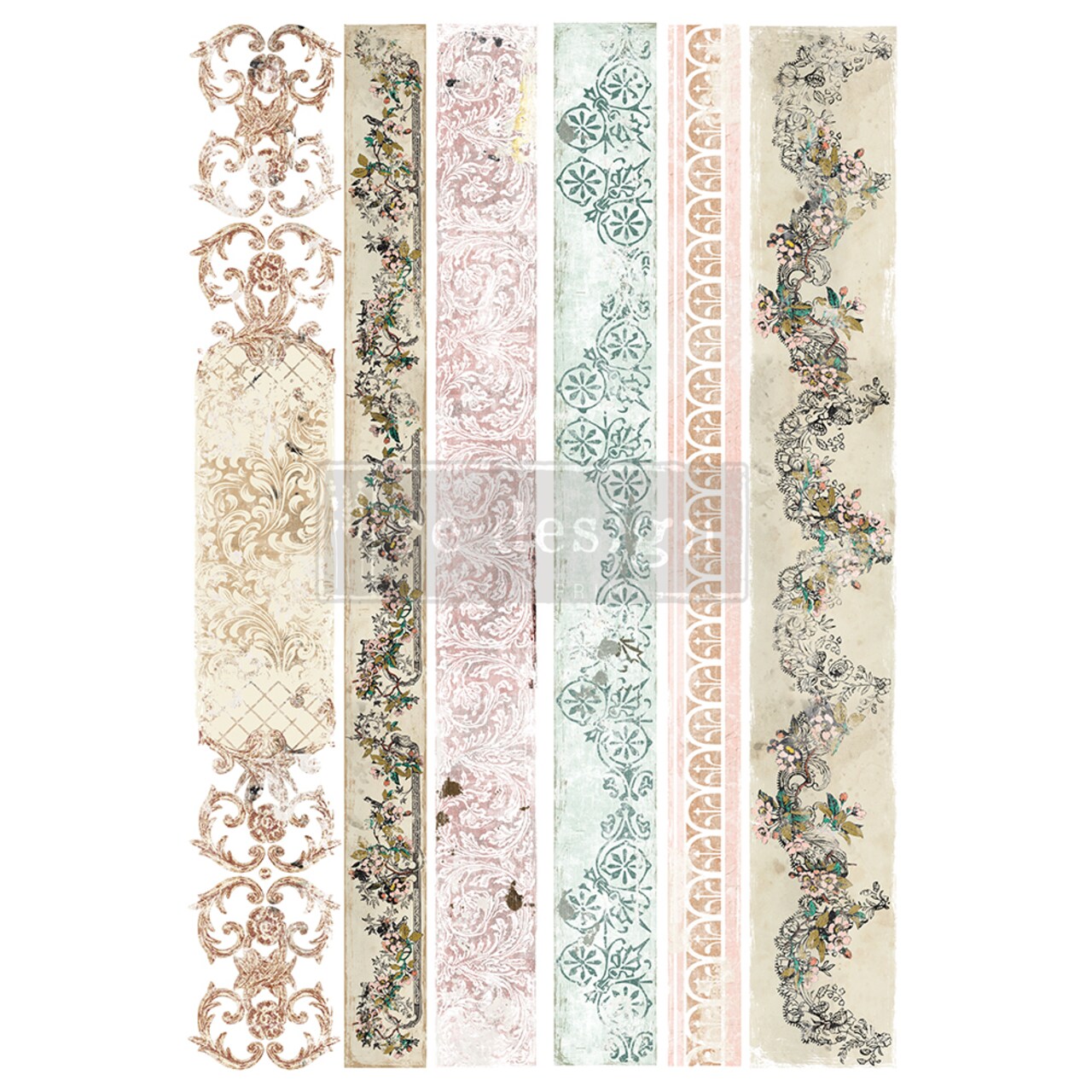RedesignDecorTransfers®-DistressedBordersII-Totalsheetsize24x35,cutto2sheets rub-ons